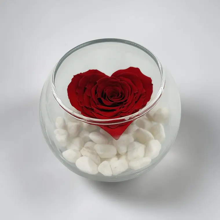 Rosa Eterna Corazón en esfera de Cristal – Diseño Zen 1