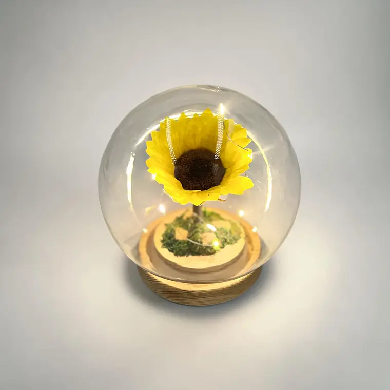 Mini Girasol en Esfera de Cristal con Luces LED 3