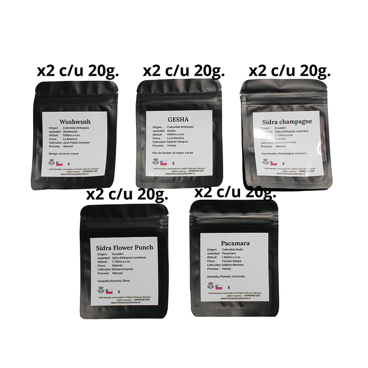 Pack Premium Floresta 5 Variedades Cafe (Grano entero o molido) 200g. (10%DESCUENTO)(ANTES: $27.600 CYBER: $24.840) 2