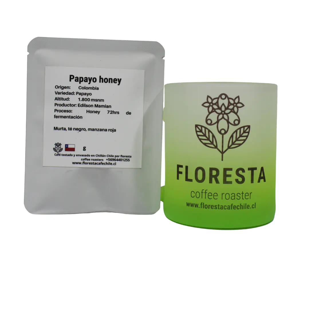 Tazon colores Floresta + 3 coffee drip Papayo honey colombia 2