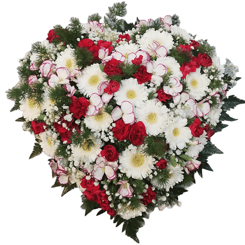Coração de Flores Brancas e Vermelhas