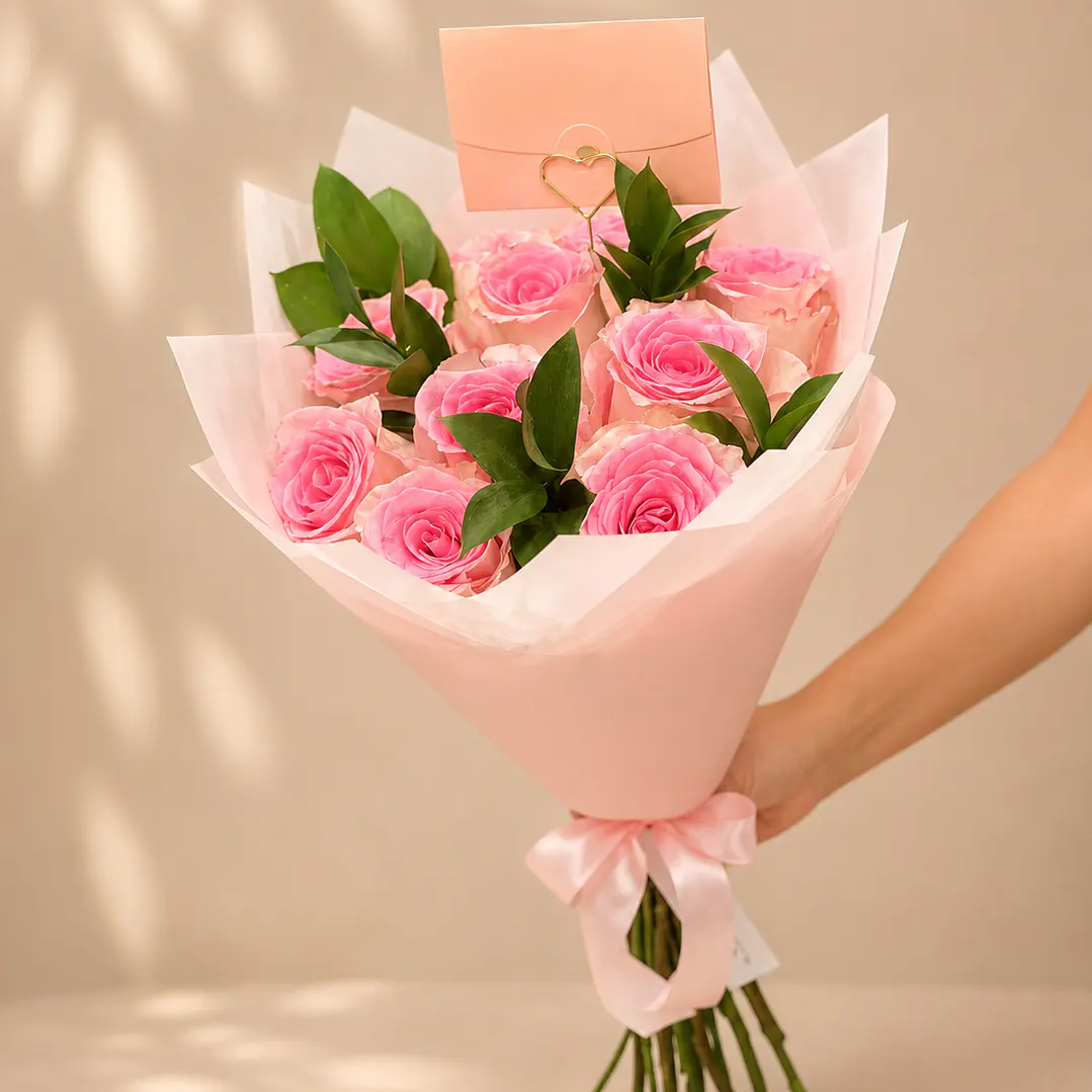 Ramo 10 rosas rosadas 1