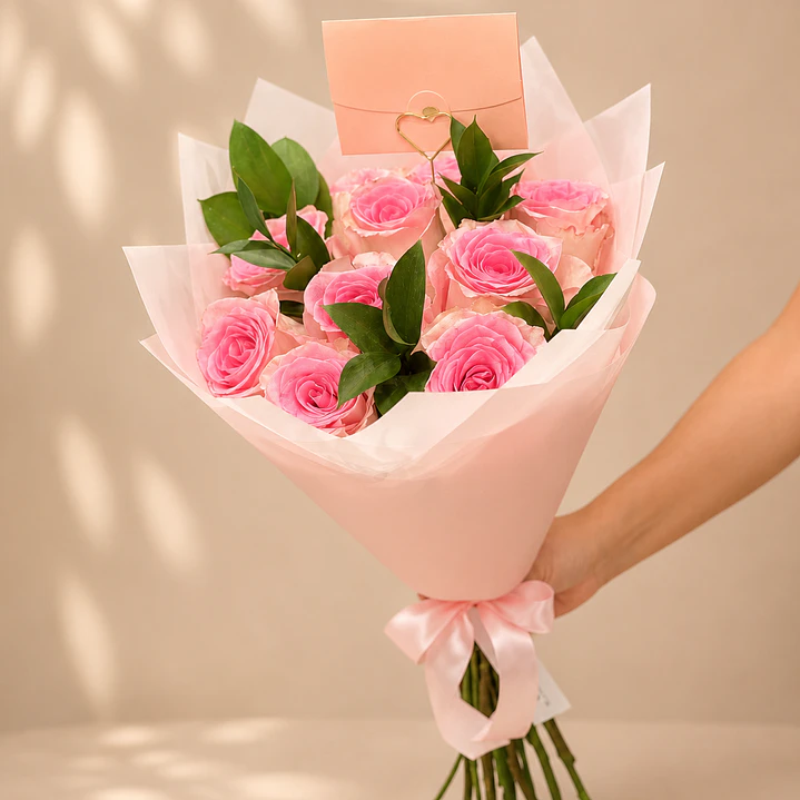 Ramo 10 rosas rosadas 1