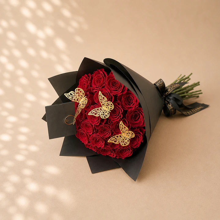 Ramo 24 rosas con mariposas 1