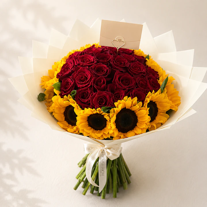 Ramo de rosas con girasoles  1