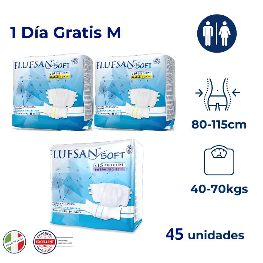 Flufsan Soft Talla M | Día + Noche + 1 Día GRATIS (45 Unidades) 1