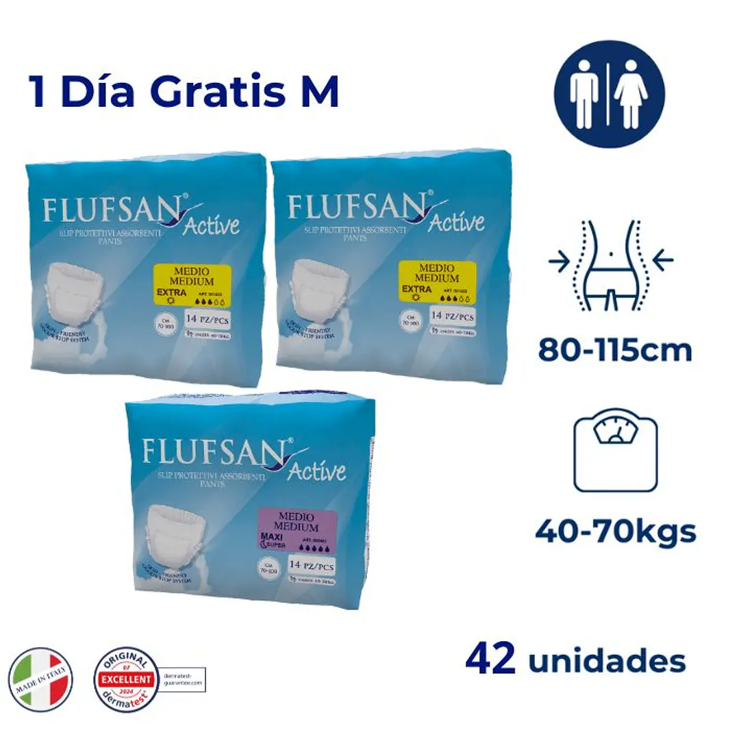 Flufsan Active Talla M | Día + Noche + 1 Día GRATIS (42 Unidades) 1