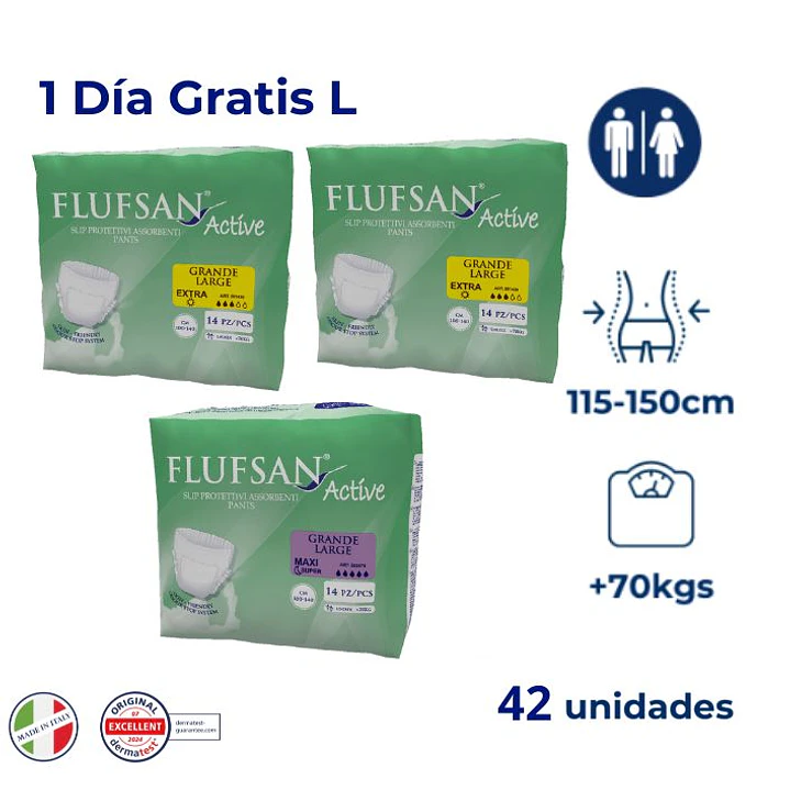 Flufsan Active Talla L | Día + Noche + 1 Día GRATIS (42 Unidades) 1