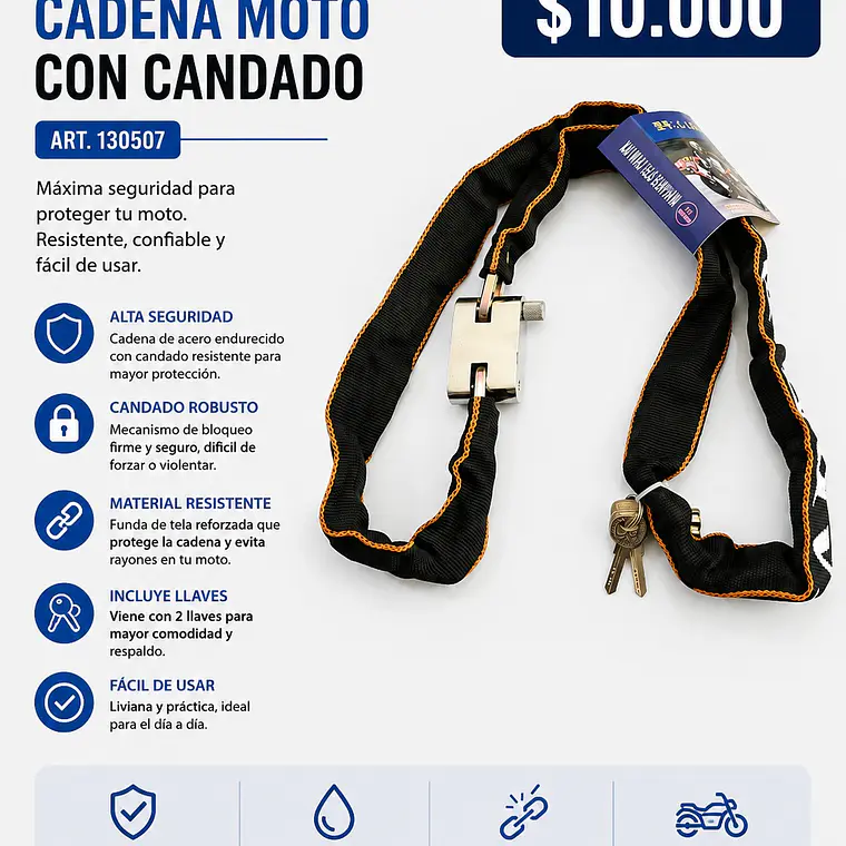 Cadena para moto con candado 1
