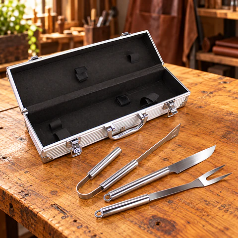 Deluxe BBQ Set de Asado de 3 Piezas en Caja Metálica