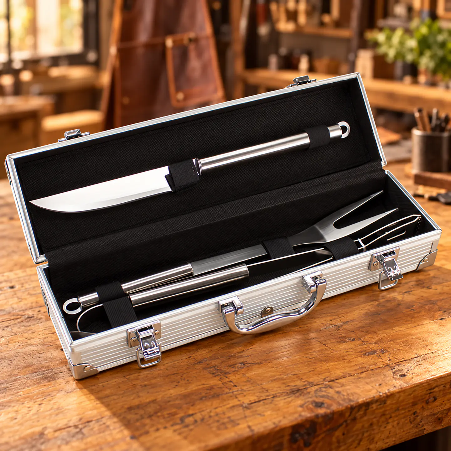 Deluxe BBQ Set de Asado de 3 Piezas en Caja Metálica 2