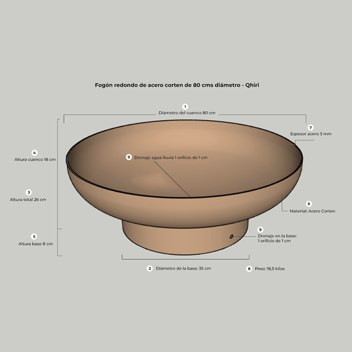 Fogón QHIRI 80 cms de diámetro (Acero Corten) 5