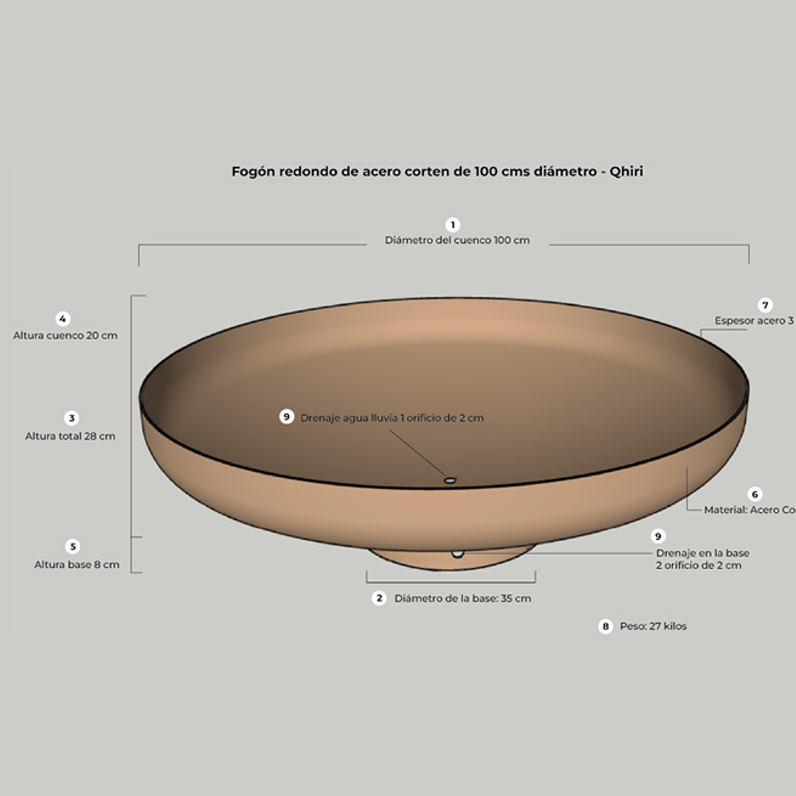 Fogón QHIRI 100 cms de diámetro (Acero Corten) 5