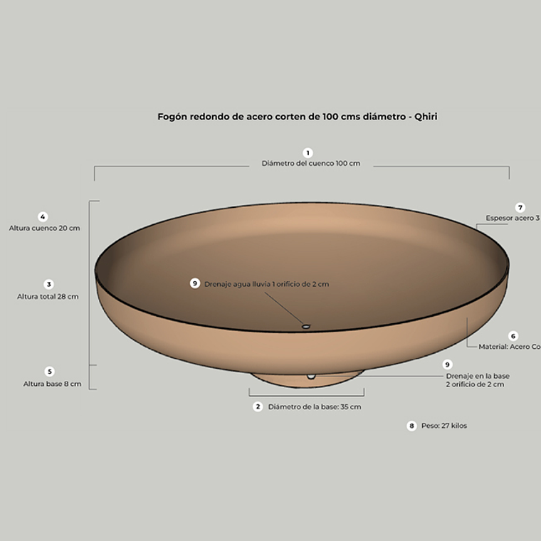 Fogón QHIRI 100 cms de diámetro (Acero Corten) 5