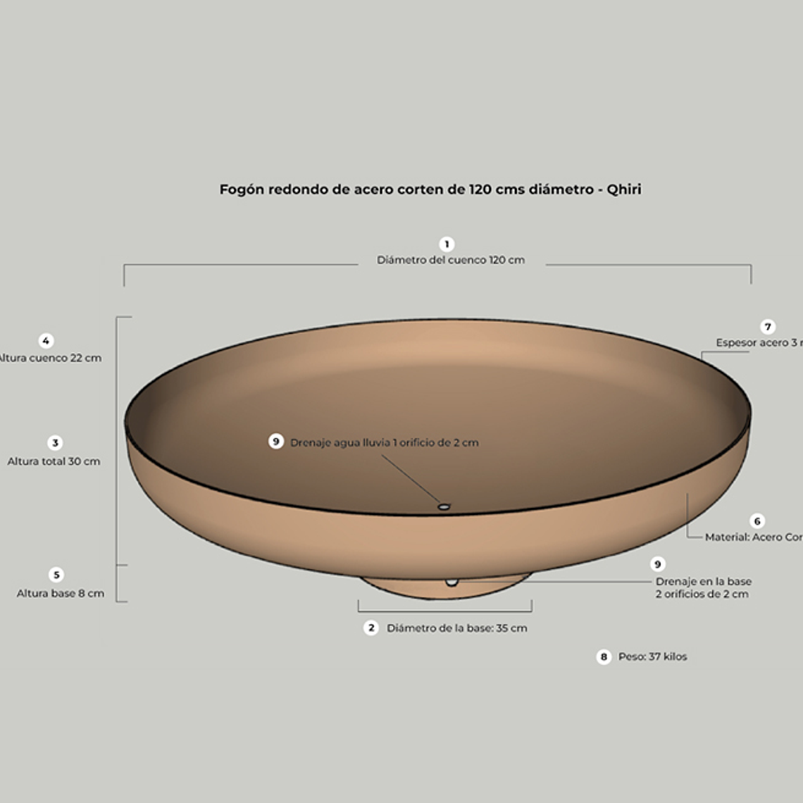 Fogón QHIRI 120 cms de diámetro (Acero Corten) 5
