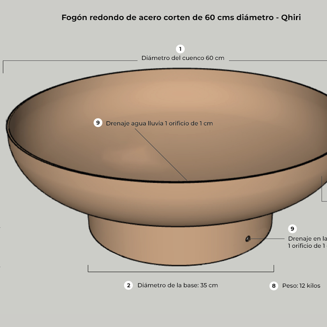 Fogón QHIRI 60 cms de diámetro (Acero Corten) 5