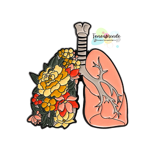 Pin Pulmón y laringe con flores 