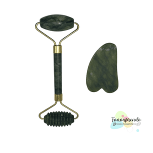 Rodillo / masajeador facial Jade con textura más piedra Gua SHA
