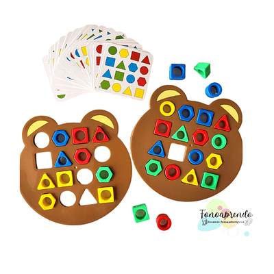 Rompecabezas a juego geométrico de oso pequeño, bloque educativo Montessori 1