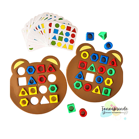 Rompecabezas a juego geométrico de oso pequeño, bloque educativo Montessori