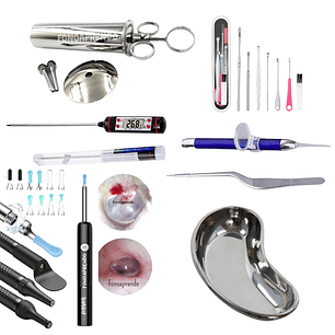 Kit lavado de oído n° 5, acero inoxidable, más otoscopio inalámbrico. 