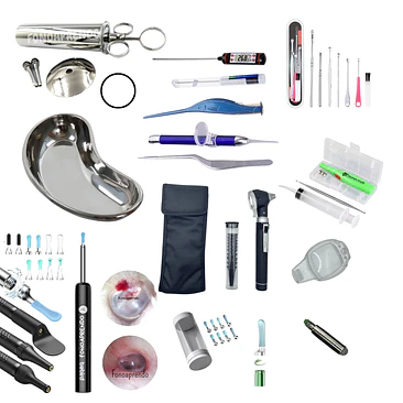 Kit lavado de oído n° 6, acero inoxidable FULL. Ambos otoscopios más accesorios. 1