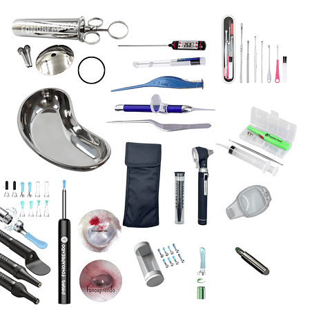 Kit lavado de oído n° 6, acero inoxidable FULL. Ambos otoscopios más accesorios. 1