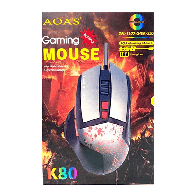 Mouse Gamer Aoas K80 Usb 1600 3200 Dpi Rgb