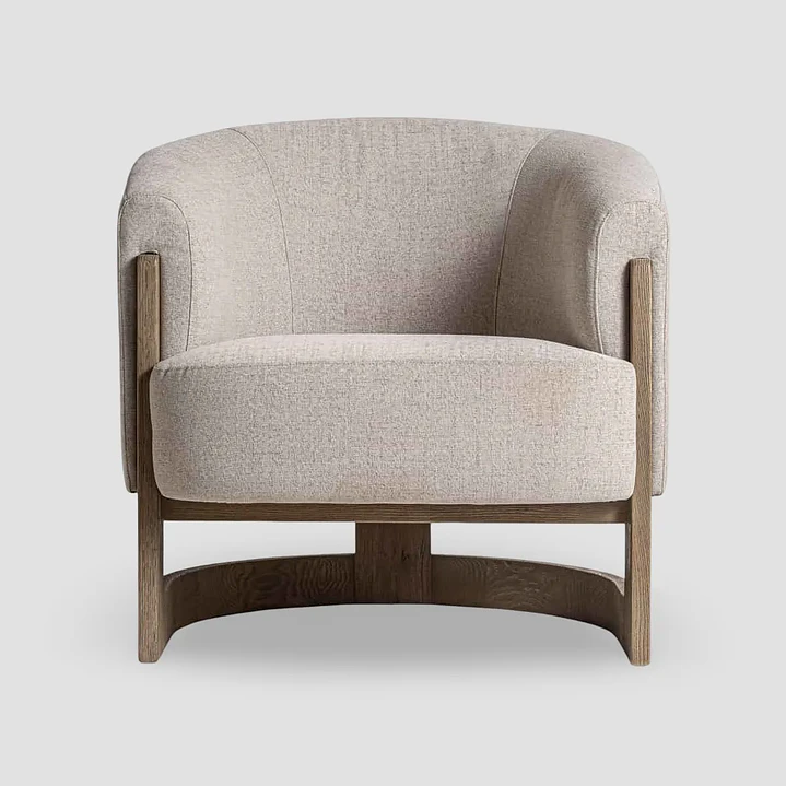 Butaca de Sala Vera - Tapizada en Tela Bouclé con Base de Madera Nogal 1