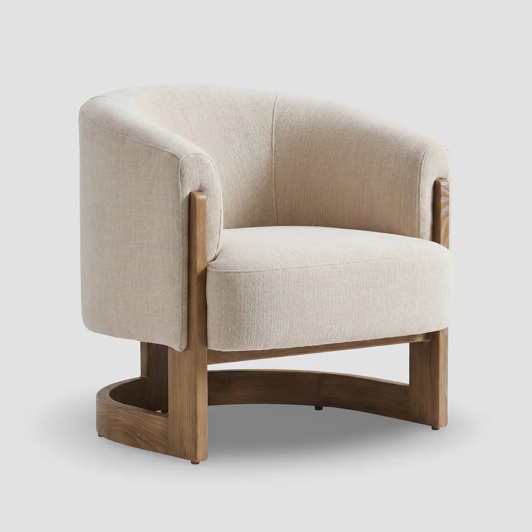 Butaca de Sala Vera - Tapizada en Tela Bouclé con Base de Madera Nogal 3
