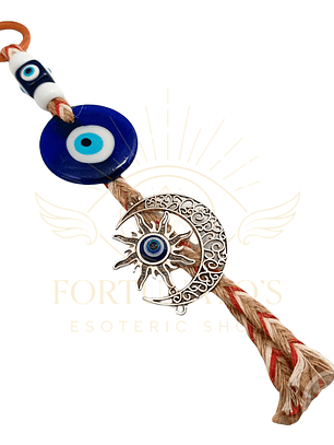 Amuleto Olho Turco com Sol e Lua para Pendurar – Proteção e Equilíbrio (25x5,5 cm)