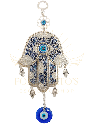 Amuleto Mão de Fátima com Olho Turco em Mosaico – Proteção e Energia (22x9 cm)