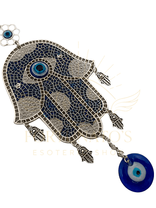 Amuleto Mão de Fátima com Olho Turco em Mosaico – Proteção e Energia (22x9 cm)
