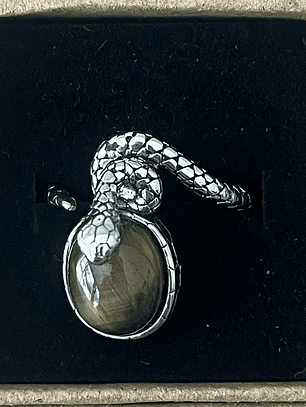 Anel Ajustável Serpente com Olho de Tigre