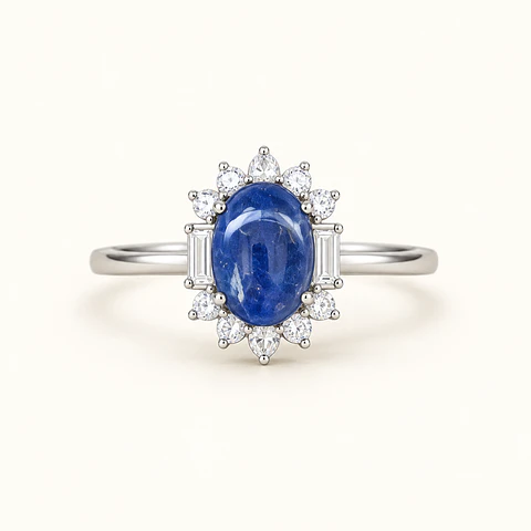 Anel ajustável de sodalite com zircónias — aço inox