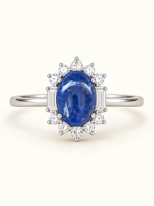 Anel ajustável de sodalite com zircónias — aço inox