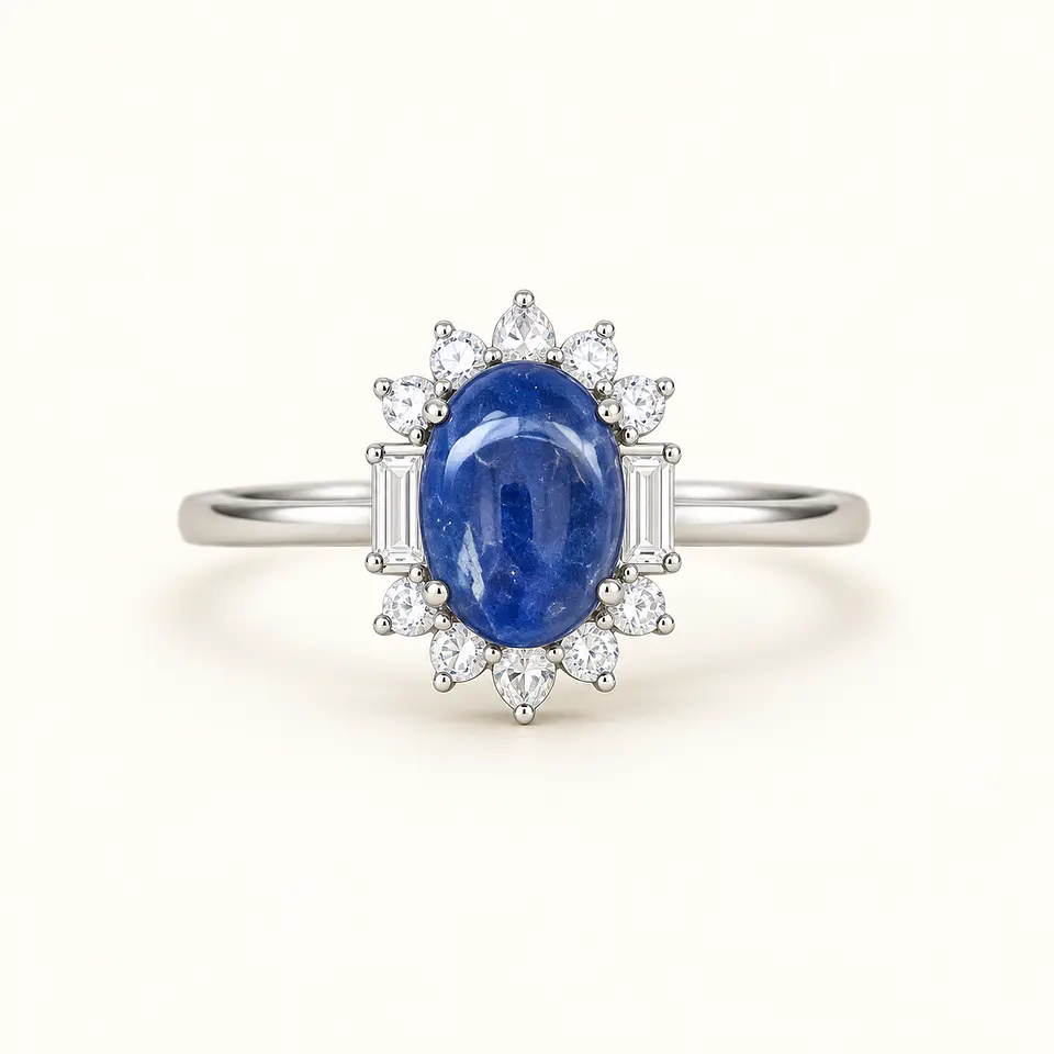 Anel ajustável de sodalite com zircónias — aço inox 1