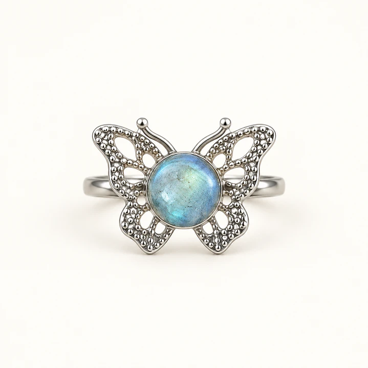 Anel borboleta de labradorite — aço inox ajustável 1