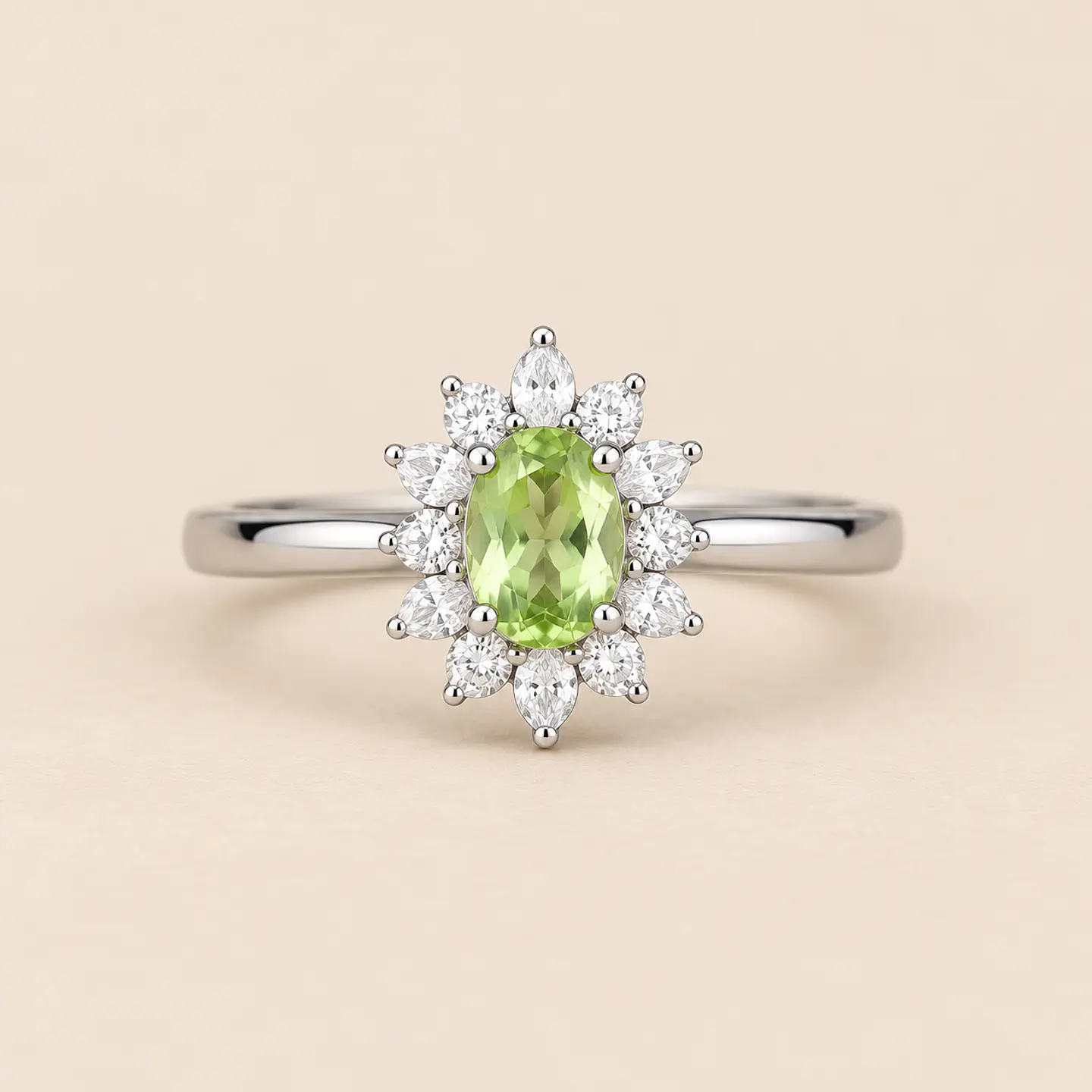 Anel de peridoto com zircónias — ajustável 1