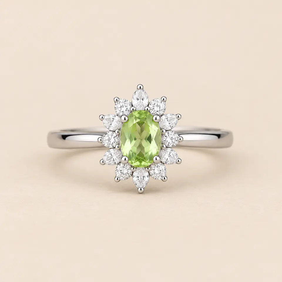 Anel de peridoto com zircónias — ajustável 1