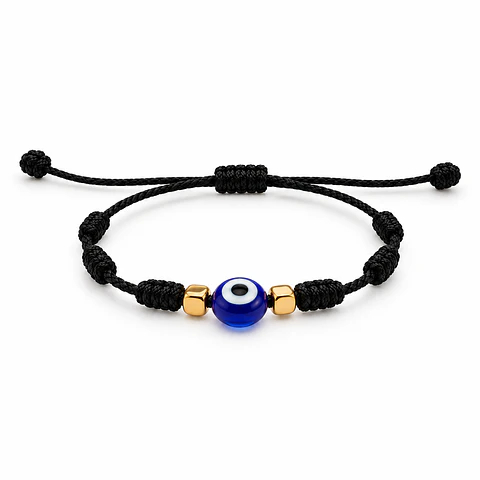 Pulseira 7 Nós Olho Turco Preta — Ajustável