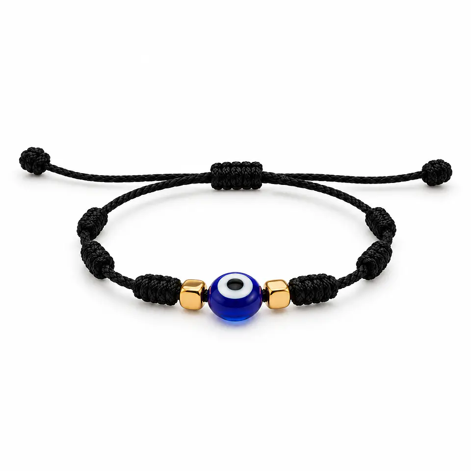 Pulseira 7 Nós Olho Turco Preta — Ajustável 1
