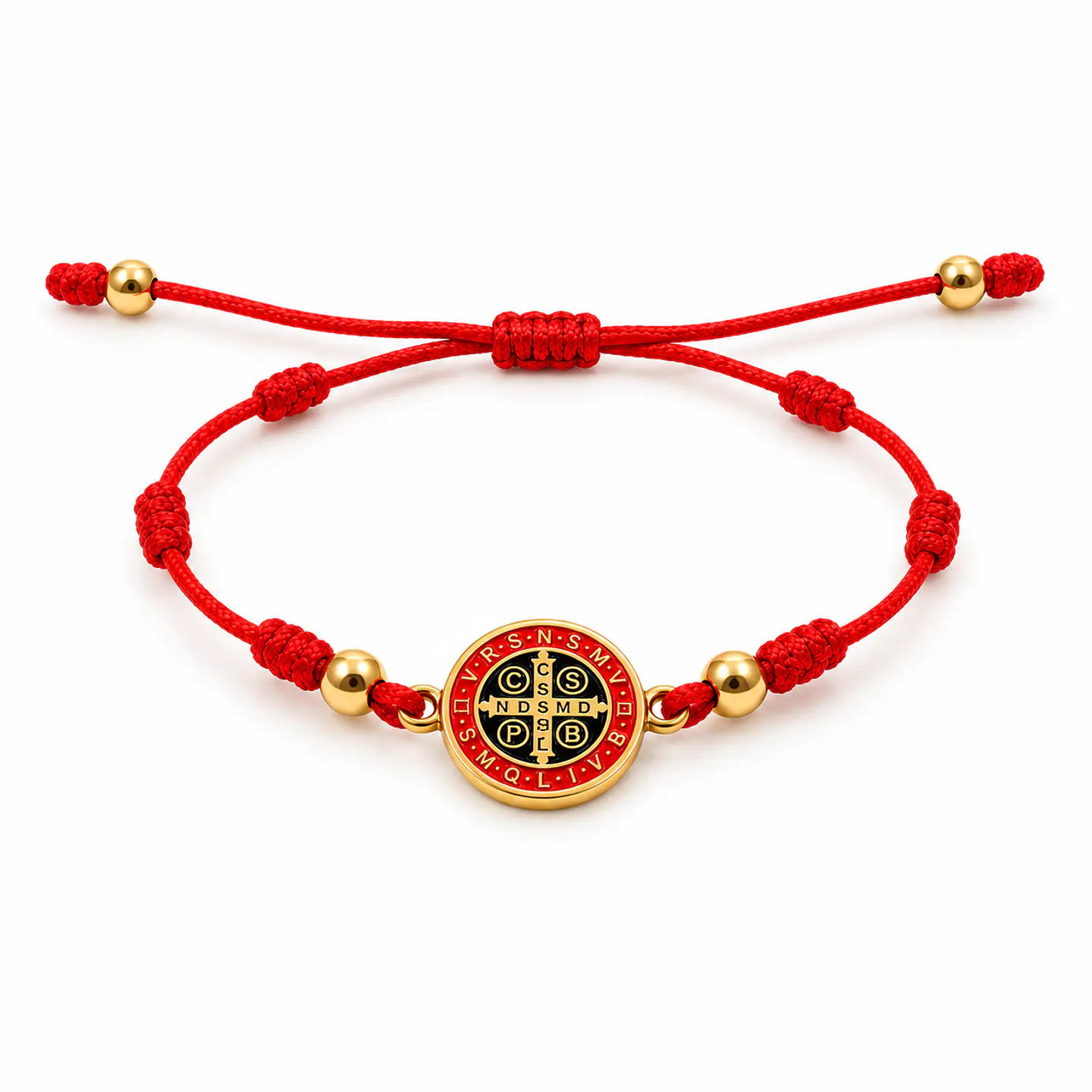 Pulseira 7 Nós com Medalha de São Bento Dourada 1
