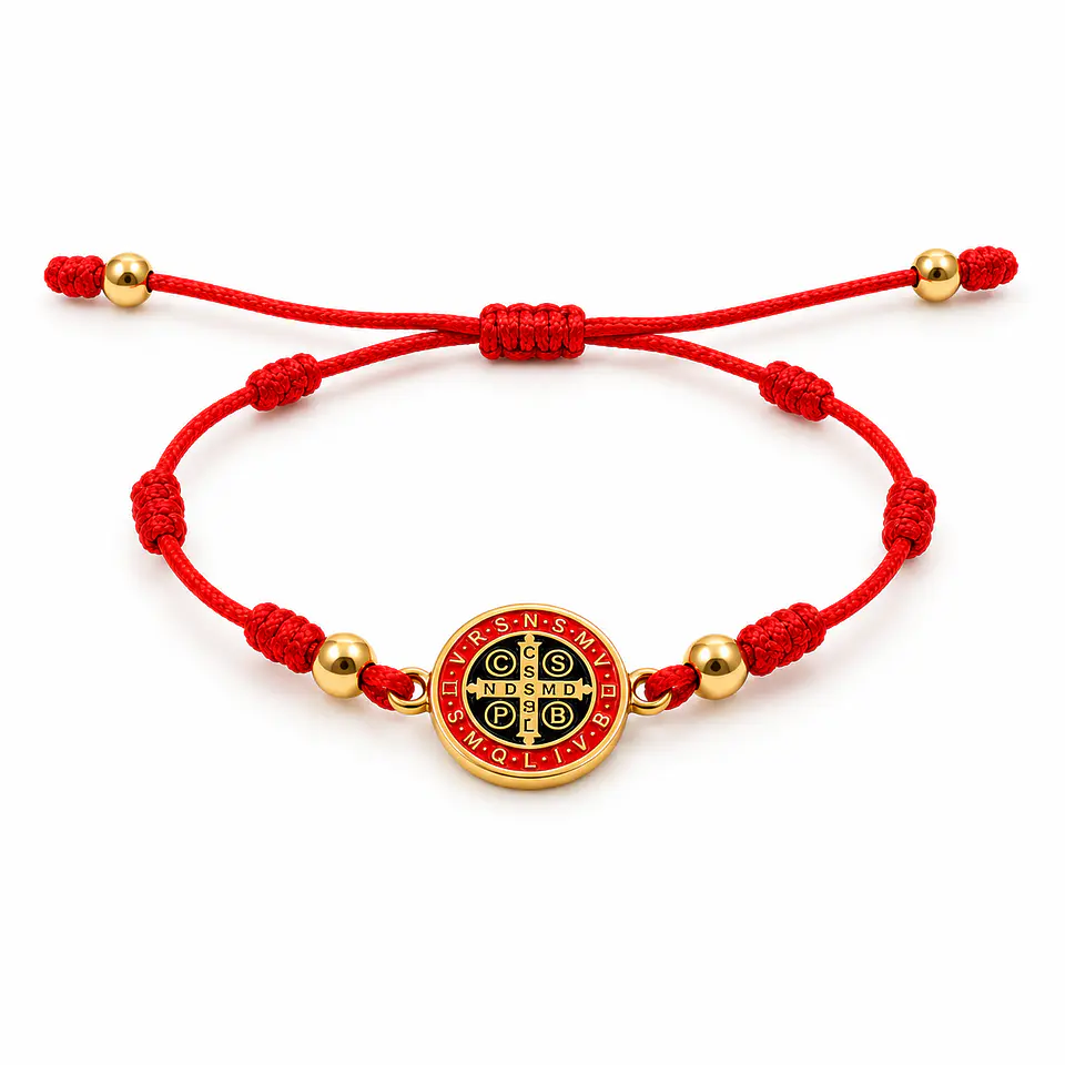 Pulseira 7 Nós com Medalha de São Bento Dourada 1