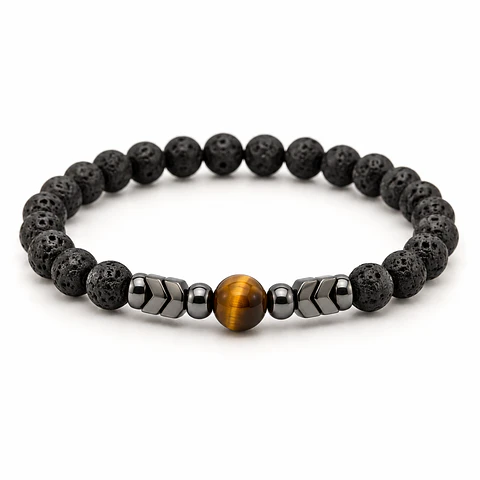 Pulseira Vulcânica, Hematite e Olho de Tigre — 6 mm