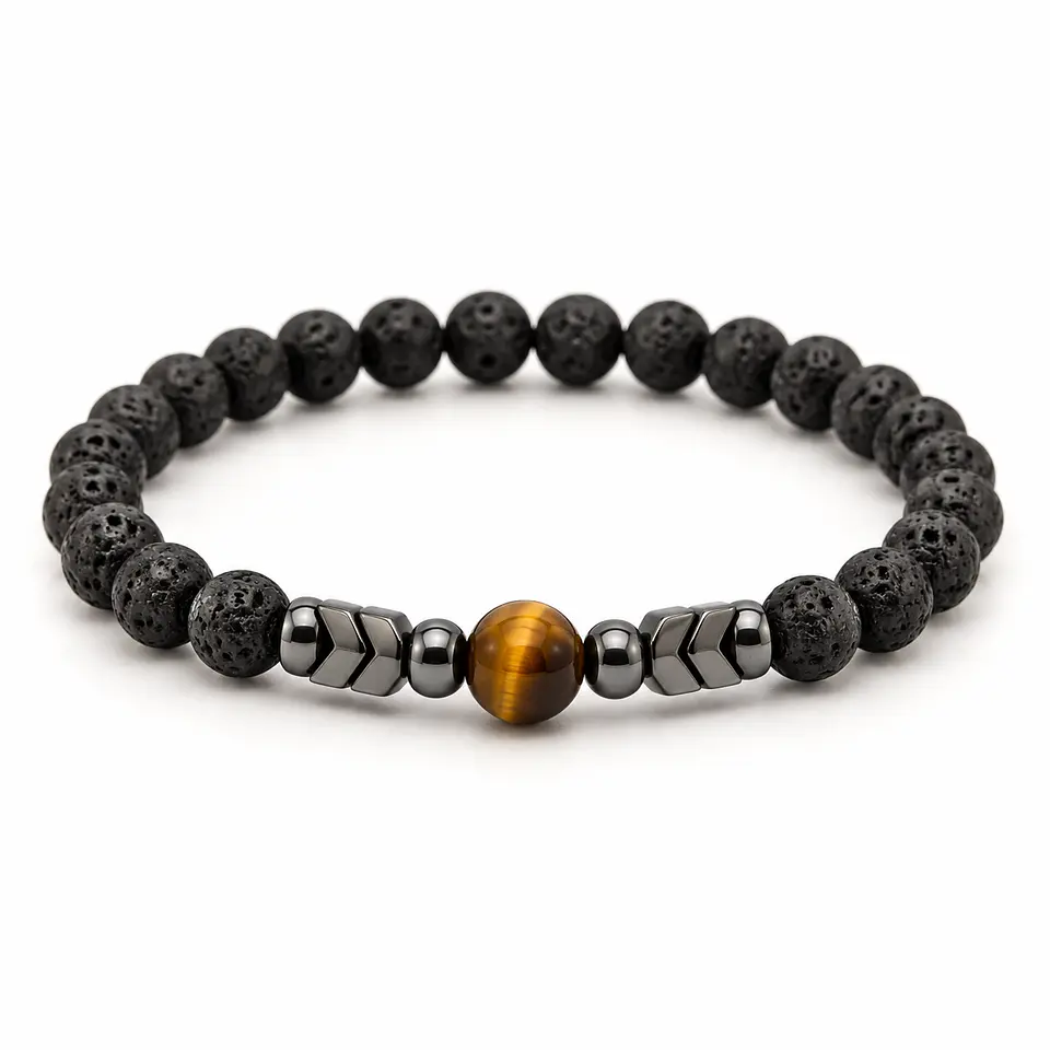 Pulseira Vulcânica, Hematite e Olho de Tigre — 6 mm 1