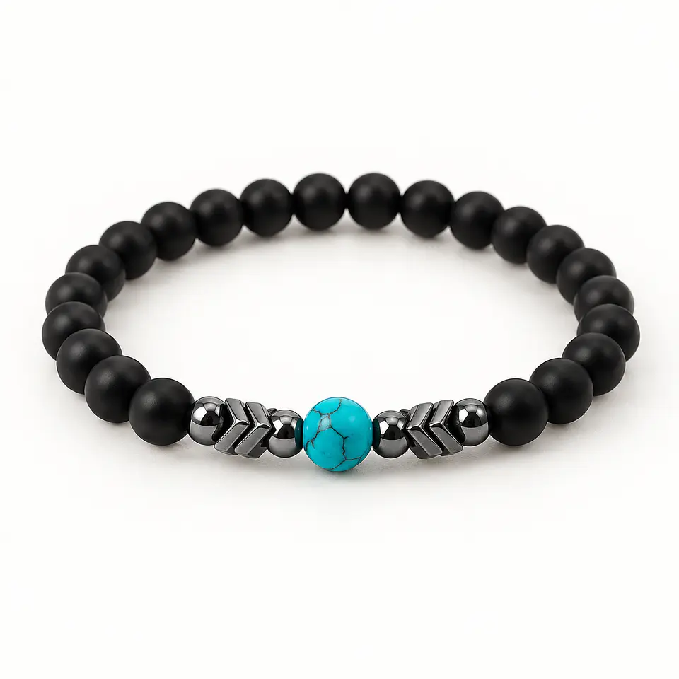 Pulseira Ónix Matte, Hematite e Howlite Turquesa — 6 mm 1