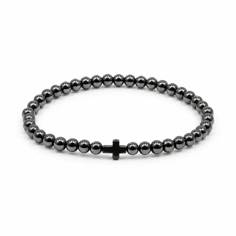 Pulseira de Hematite com Cruz — 4 mm 1