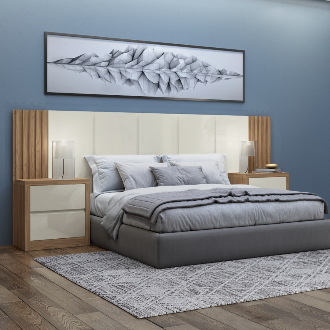 Set de Respaldo Off White Castaño Tw185 +  2 veladores 141 2CM Castaño off white 1