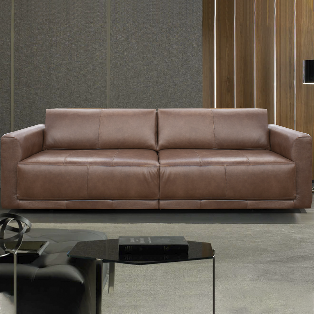 Sofá 3045 Chocolate 100% Cuero 2 Cuerpos 1